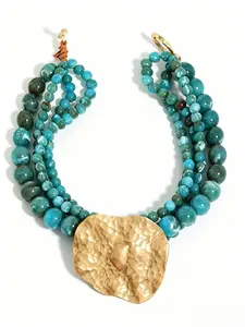 Multi-Layer Acrylic Pendant Necklace, Boho Vintage Handmade Beaded Statement Jewelry, Perfect for Vacation, All-Season Accessory