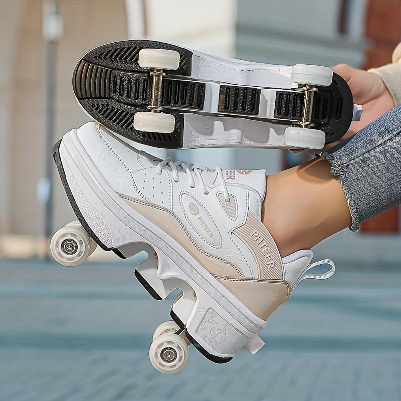 PHTEER 4-Wheel Roller Skates - Stylish Black & White, Lace-Up Design with Four-Wheel Support for Beginners, All-Season Use, Casual & Sports Skating Shoes, Casual Skating Shoes|Stylish Roller Skates|Laceup Skates