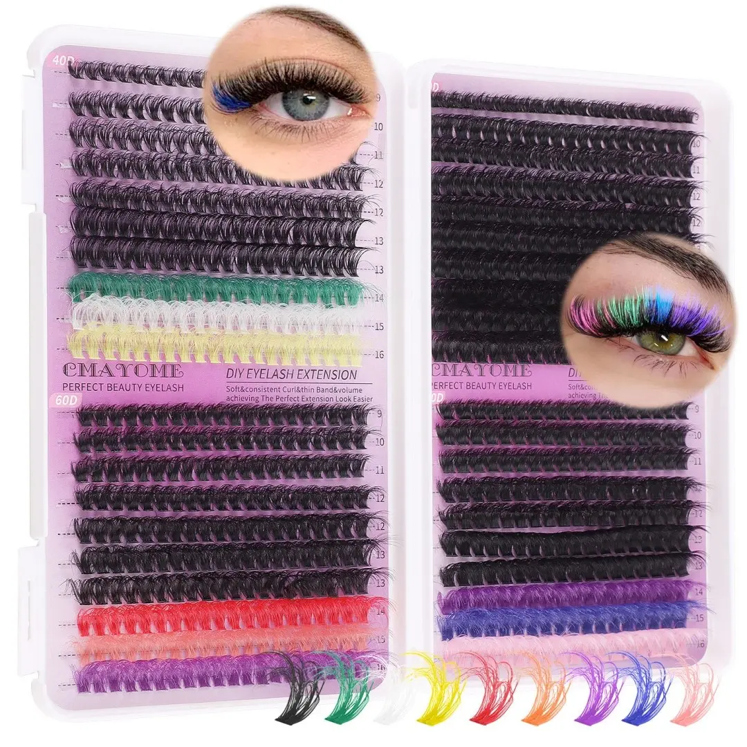 Colorful Fake Eyelashes Fluffy Voluminous Individual Cluster Lashes Large Capacity Lash Extension Tool Eye Catching for Party Stage Daily Makeup Versatile DIY Eyelash Extensions