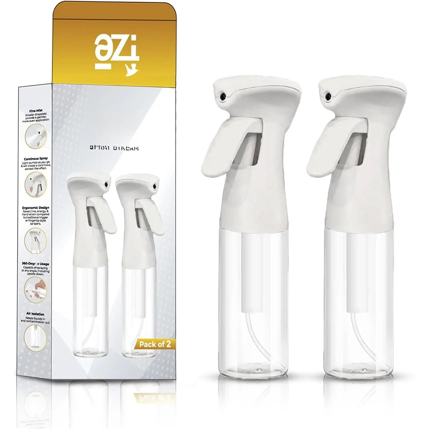 Continuous  Bottles 2 pack 300ml with Ultra Fine Mist for Hair spraying, Watering , Durable Solution and Your Go-To Kitchen Companion for Everyday Use.[  Stream 2]