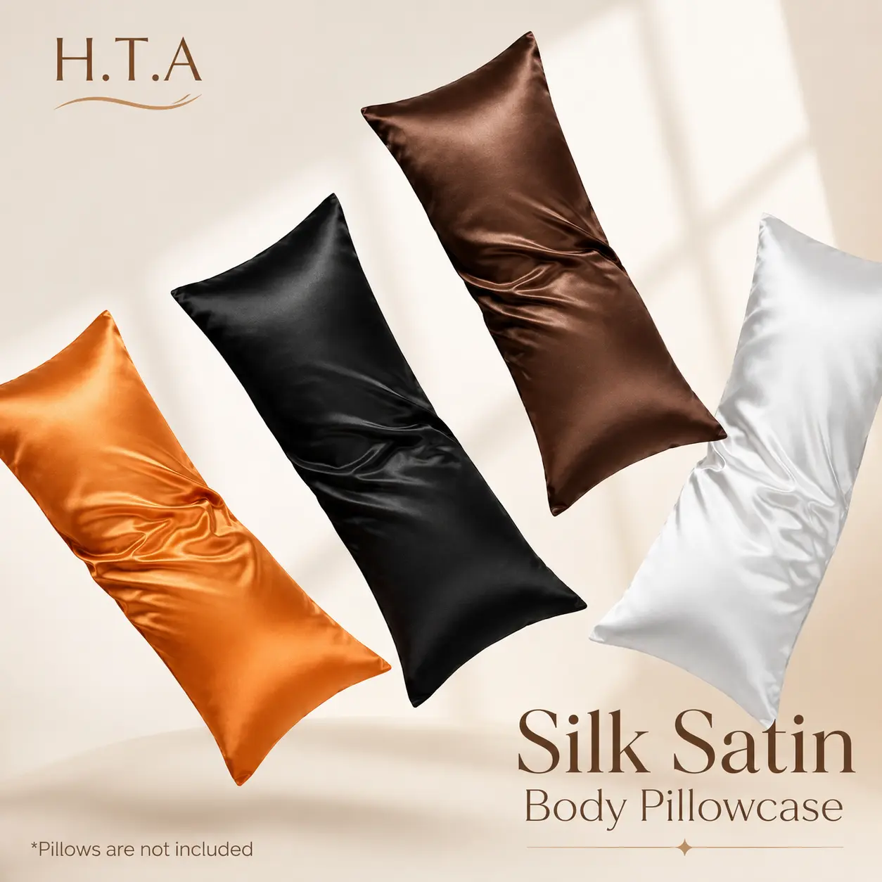 HTA Microfiber Satin Body Pillowcase - 20x54 inches Solid Cooling Bedding, Smooth Skin-Friendly Breathable Wrinkle-Resistant Fabric, Envelope Closure, Soft for Side Sleepers, Machine Washable All-Season Bedding (Avoid High Heat)