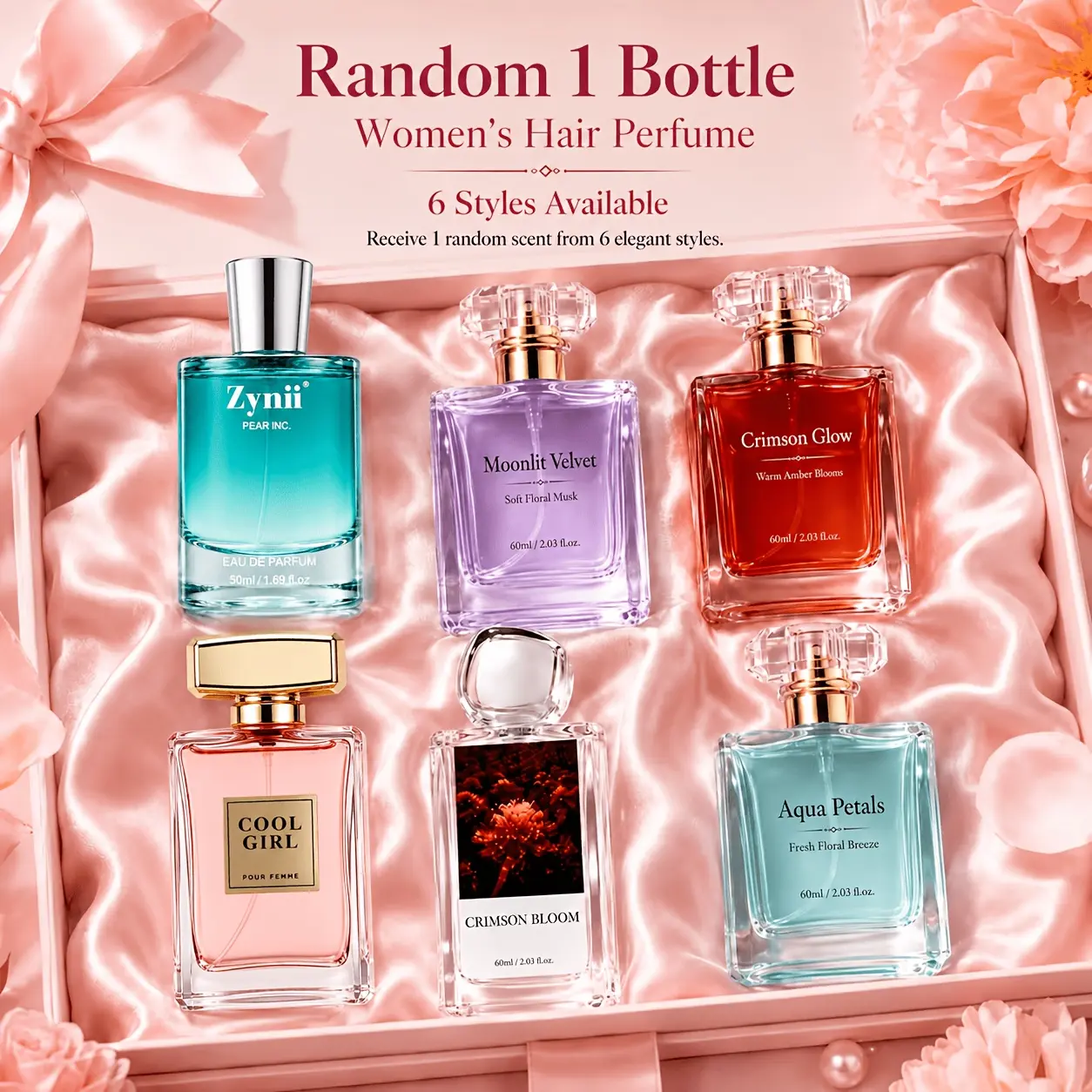 Random 1pc Women'S Hair Perfume, 6 Assorted Scents Surprise Selection, Hair Fragrance Mist, Floral, Fruity, Amber And Woody Notes, Long-Lasting Fresh Hair Perfume Spray, Lightweight Formula Helps Refresh Hair And Reduce Odor, Perfect for Daily Wear