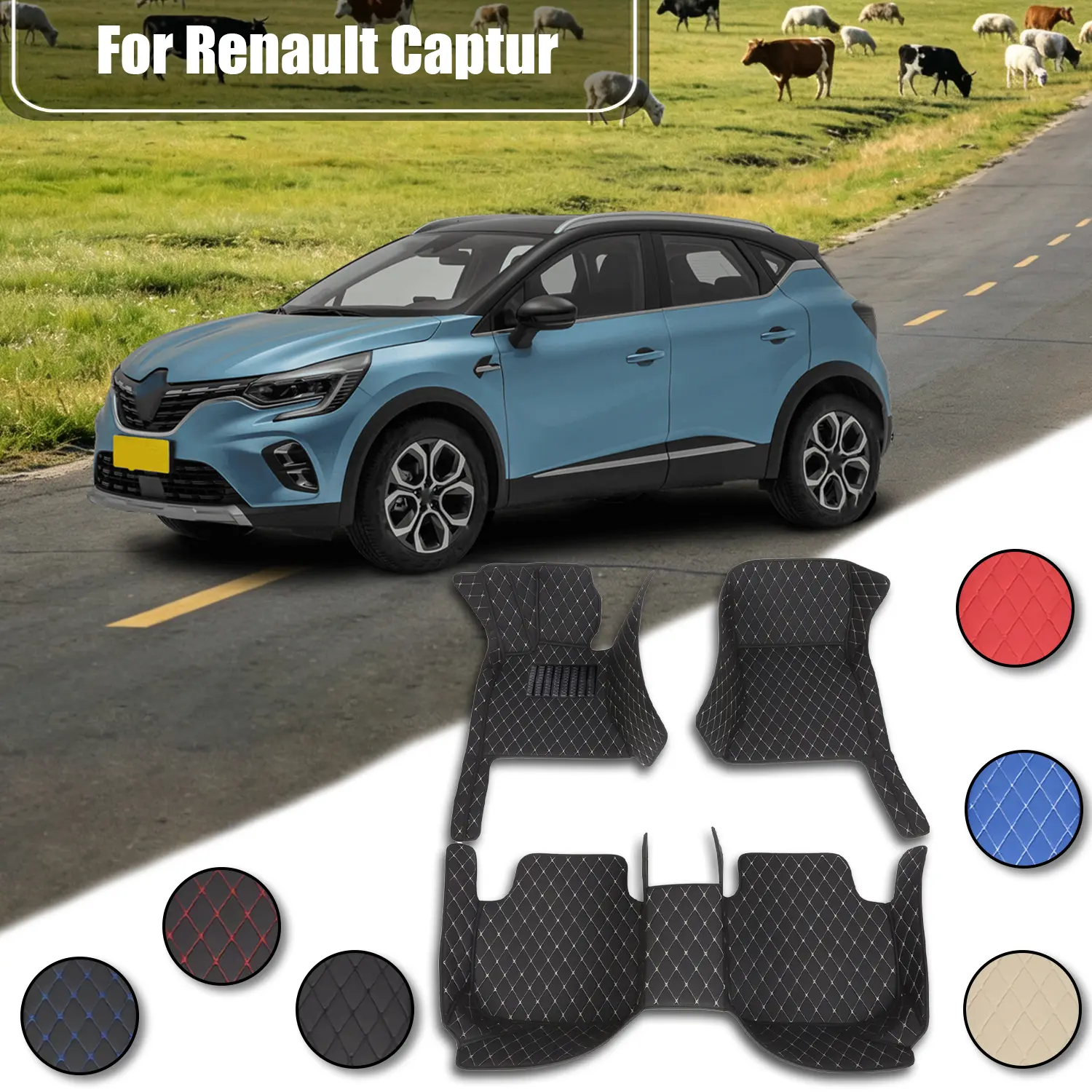 For Renault Captur 2014-2017 Left wheel drive car floor mat, made of PU leather material and equipped with 360 degree high edge protection, with a non jamming throttle design, suitable for heavy weather, detachable and easy to clean