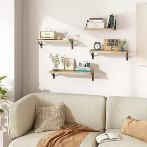 4-Piece Solid Wood Wall-Mounted Shelf Set, Nordic Style Linear Board, Living Room Bedroom Storage Rack, Decorative Organizer
