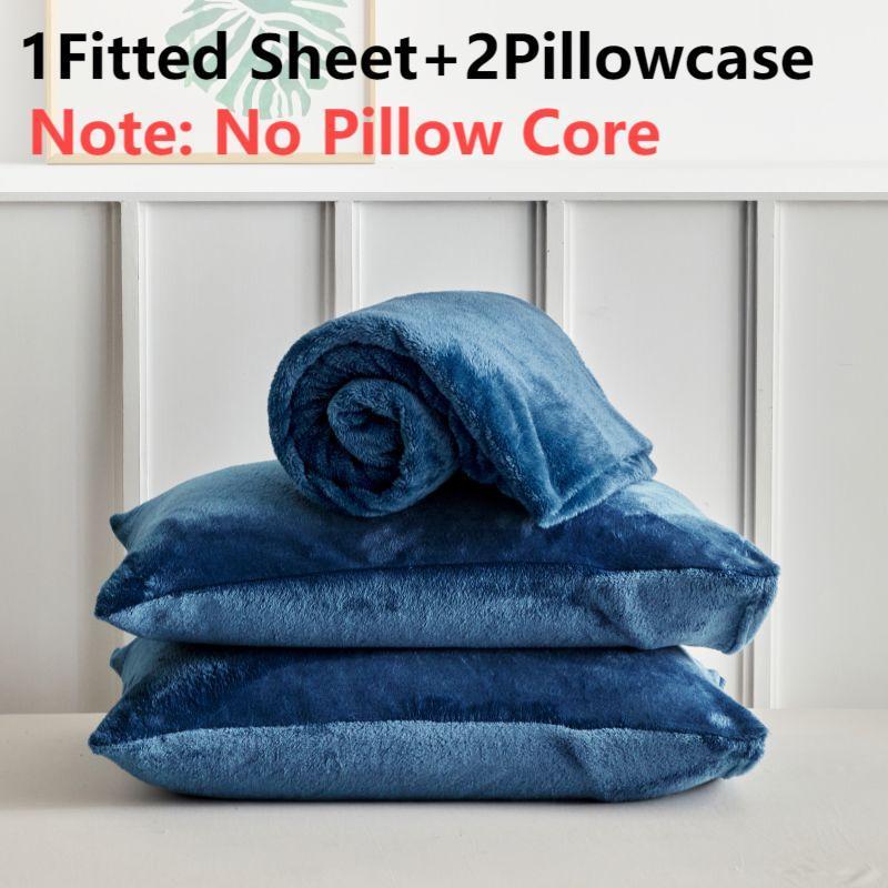 Solid Color Flannel Bed Sheet Set, Boho Fitted Sheet, 3 Counts/set Including 1 Count Bed Sheet & 2 Counts Pillowcase without Filler, Soft Comfortable Bedding Set for Bedroom