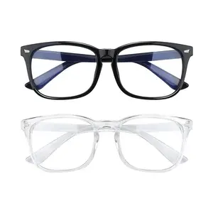 2 Pack Computer Gaming Glasses,Blue Light Glasses,Fashion Large Size Square Frame Eyeglasses for Everyday Use Clear Transparent Lenses Reinforced Plastic Comfortable Wearing