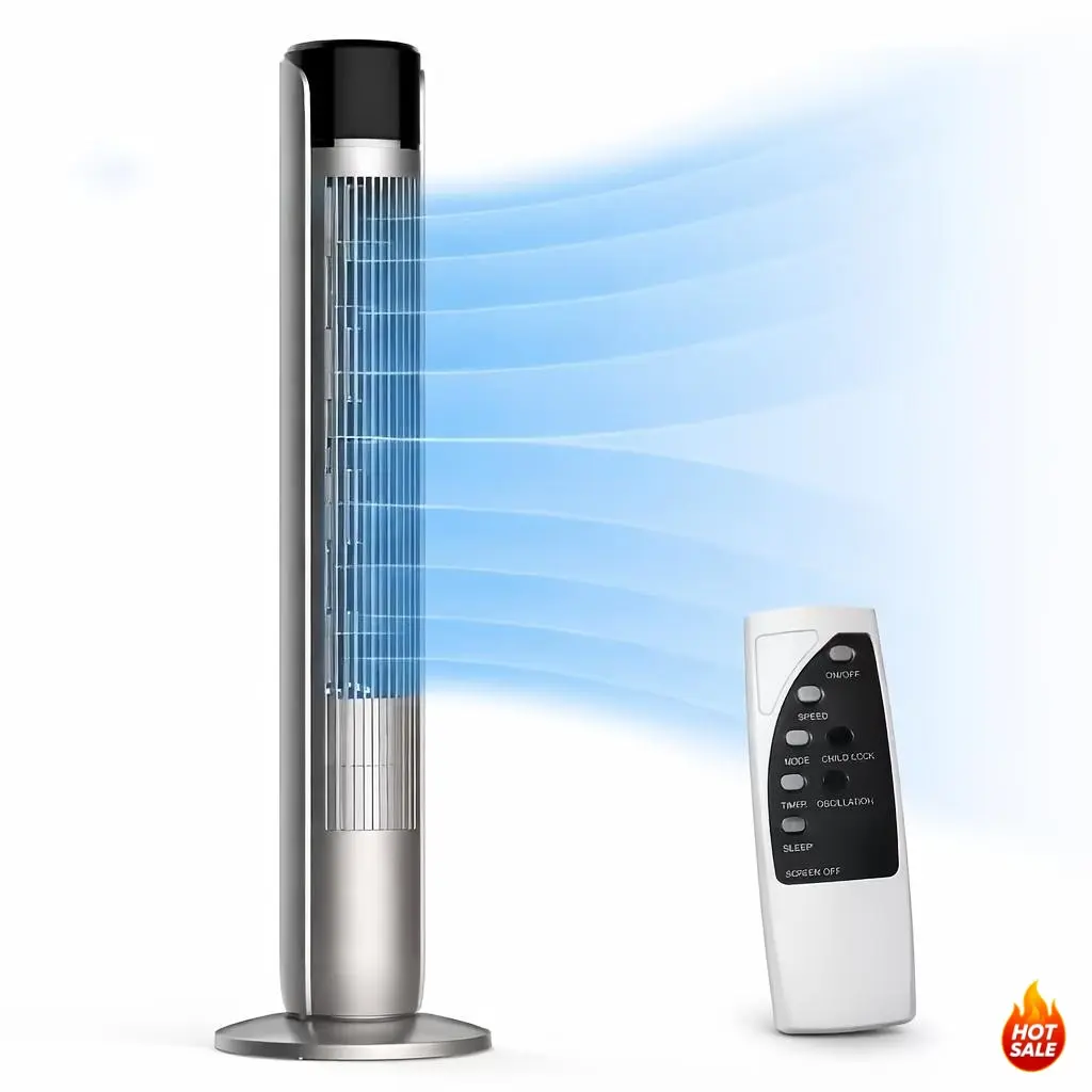 36-Inch Plug-Powered Bladeless Oscillating Tower Fan, Remote Control, Adjustable Speeds, Multiple Modes, Ultra-Quiet Operation, Timer, Portable for Bedroom Cooling and Sleep, Home, Office, Bedroom Fans For Cooling And Sleep