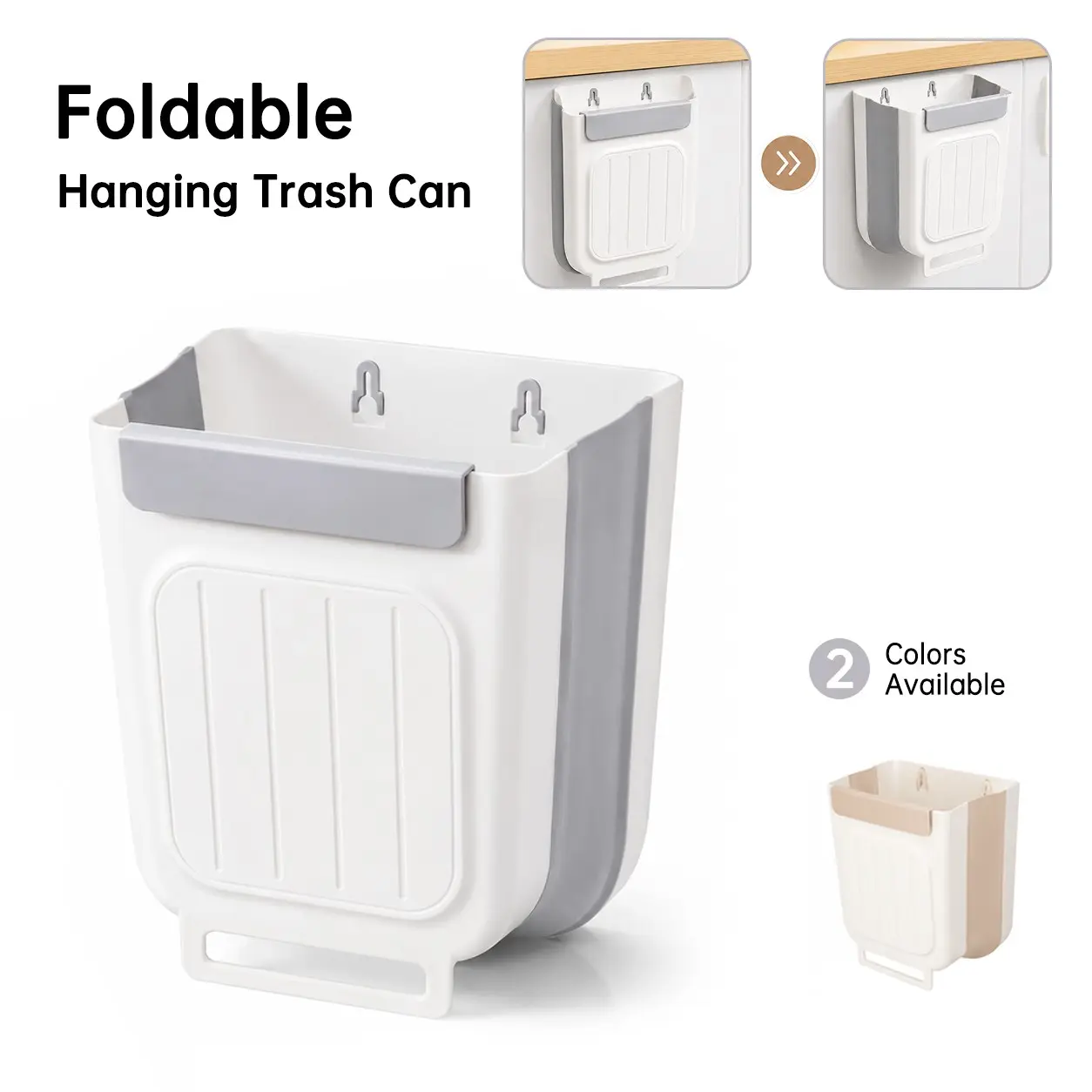 Foldable Hanging Trash Can for Kitchen Cabinet Door, 11L Collapsible Garbage Bin, Space-Saving Waste Basket for Bedroom Bathroom RV