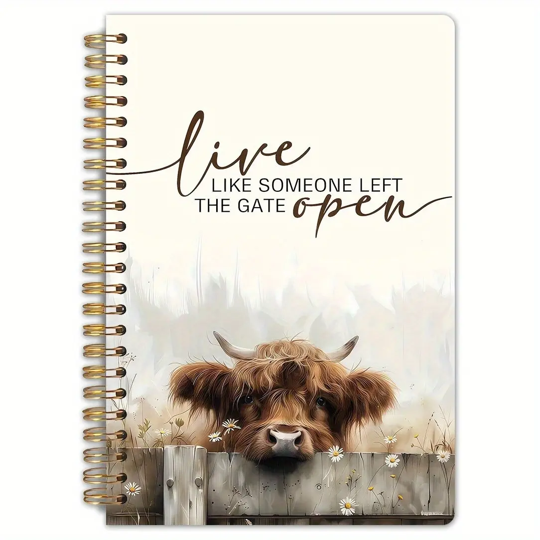 1 Highland Cow Notebook, Journaling Notebooks - 5.5x8.3inch Rustic Western Design, Double-Sided Paper, Durable Binding, Gift for Farmers and Nature Lovers, Farmhouse Journal with Sturdy Cover, Cow Decor, Supplies