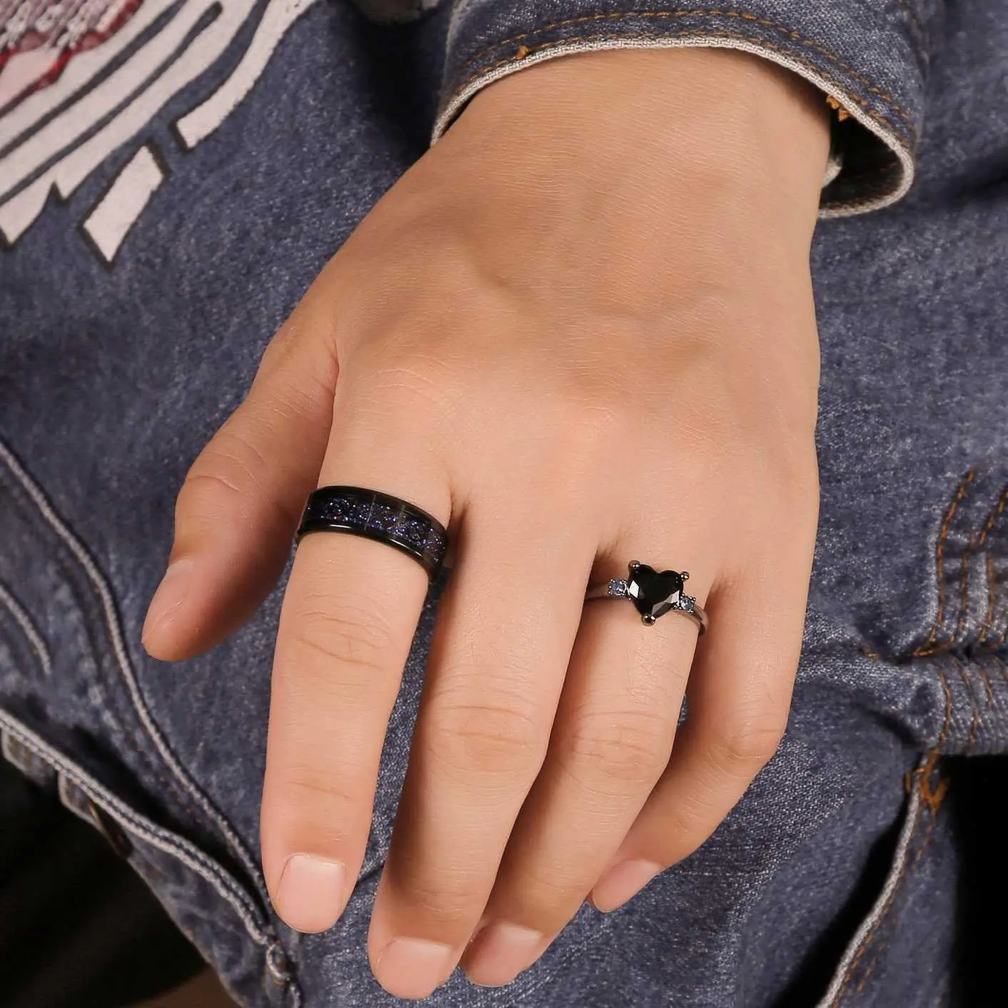New Ring Set Alloy Black Rings Heart Casting Rings Women Fashion Jewelry LZ260923Q08