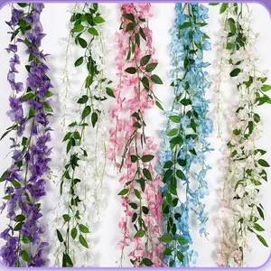 Artificial Wisteria Flowers, Fake Flower Vine Decor, Plastic Flower String Rattan, for Winding and Covering Air Conditioning Pipes, Ceiling Flower Bouquets