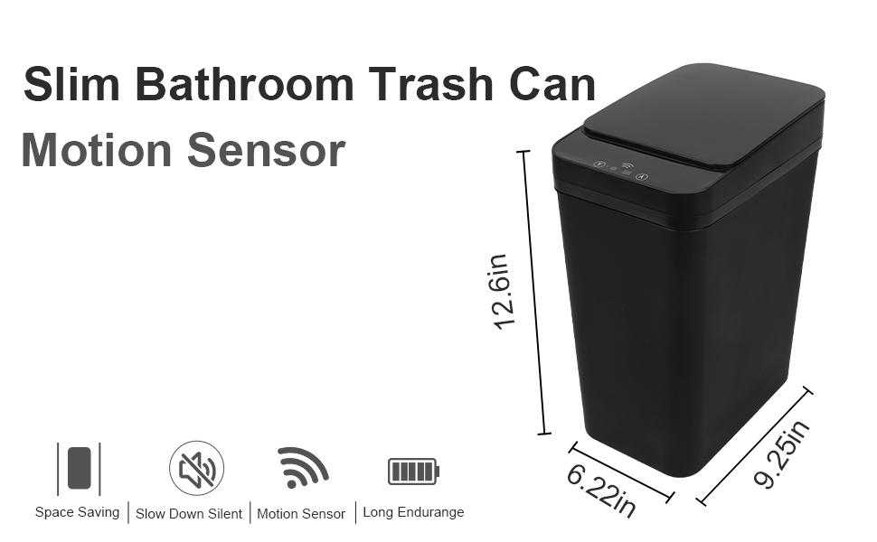 Bathroom Trash can,Smart Touchless Trash Can,Automatic Motion Sensor Trash Bin With Lid,2.4 Gallon Garbage Can, Kitchen, Bathroom, Office, Bedroom Trash can (Black)