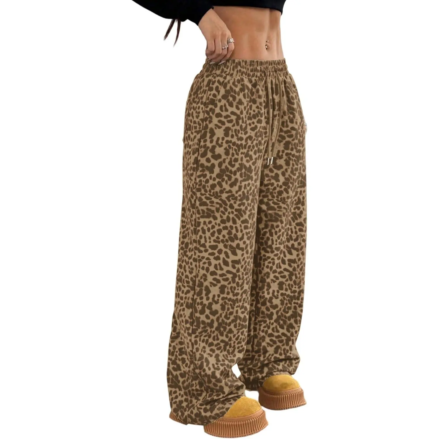 Leopard Pants Women Cheetah Print Sweatpants 2026 Baggy Wide Leg Casual Lounge Trousers with Pockets