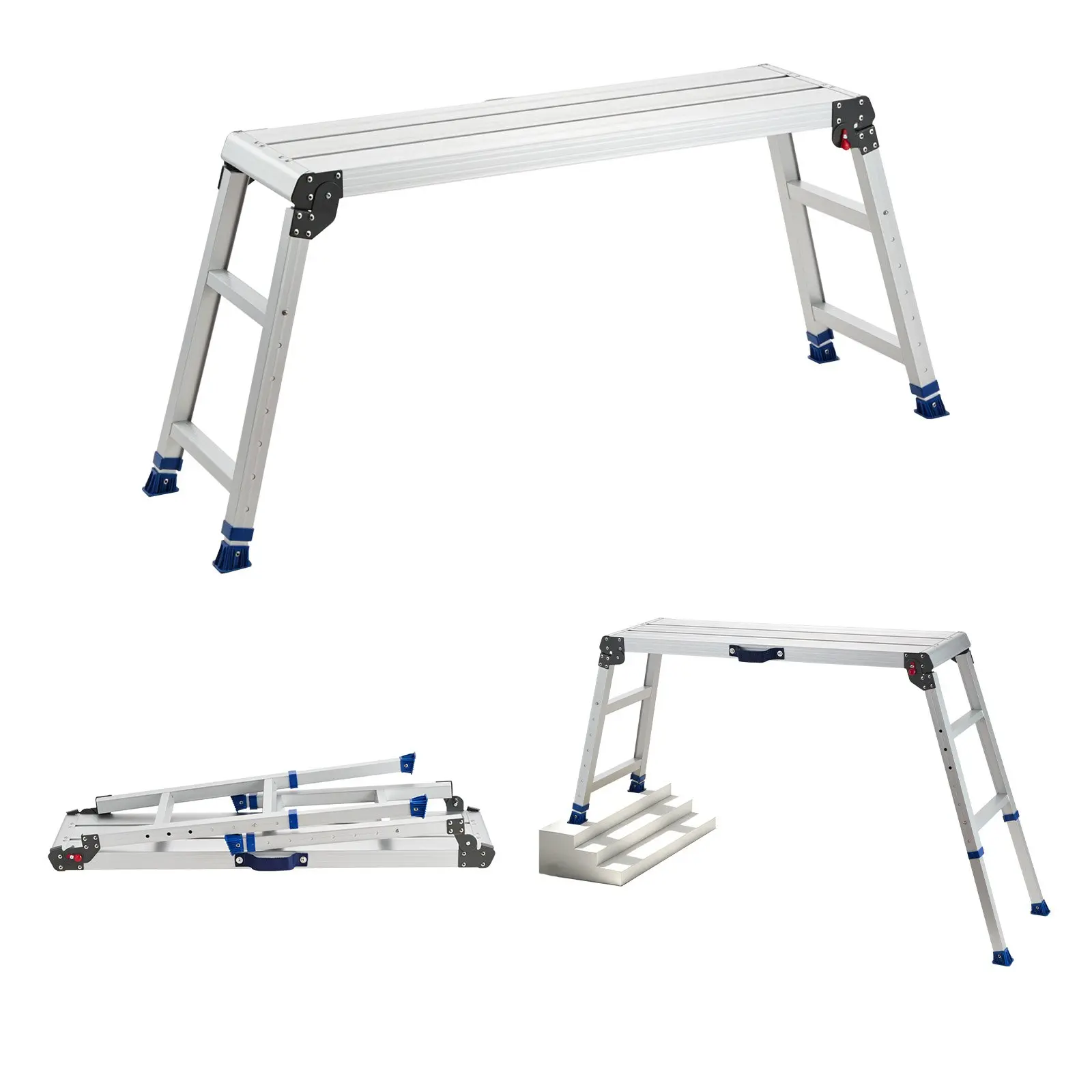 VEVOR Folding Work Platform, Adjustable Height 23-34.5 in, 40x 12 in Aluminum Step Stool, 500 lbs Load Capacity, Heavy Duty Non-Slip Platform Ladder, Portable Work Bench for Painting, Maintenance
