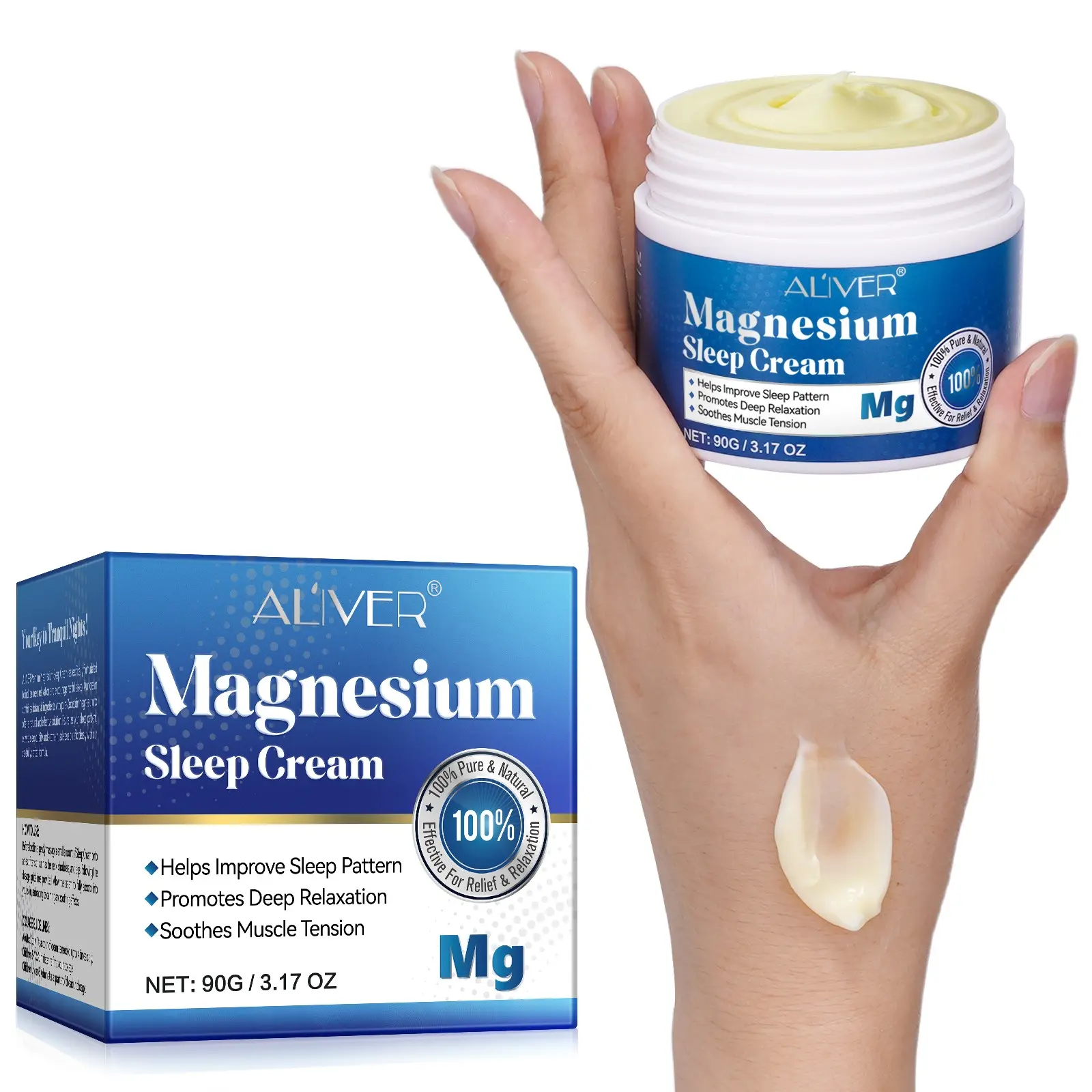 ALIVER Magnesium Sleep Cream,Mild formula, nourishing and non-irritating to the skin. Can be applied to the neck, shoulders, and legs. Suitable for all skin types as a moisturizer.