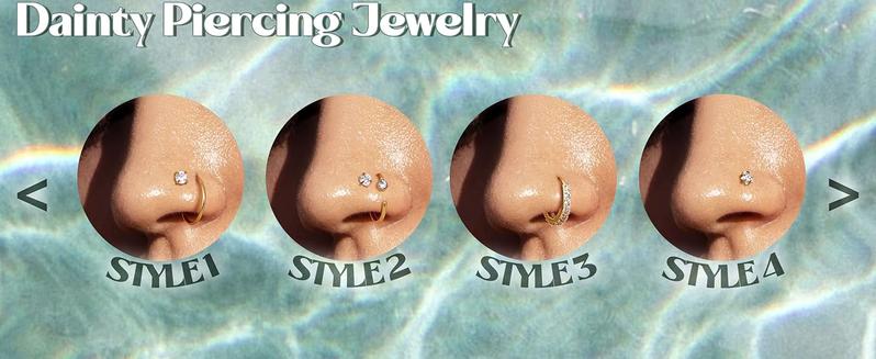 Threadless 14K Gold Plated Surgical Steel CZ Nose Rings Studs Hoops - Hypoallergenic Push-in Flat Back Nose Ear Cartilage Piercing Jewelry for Women Men