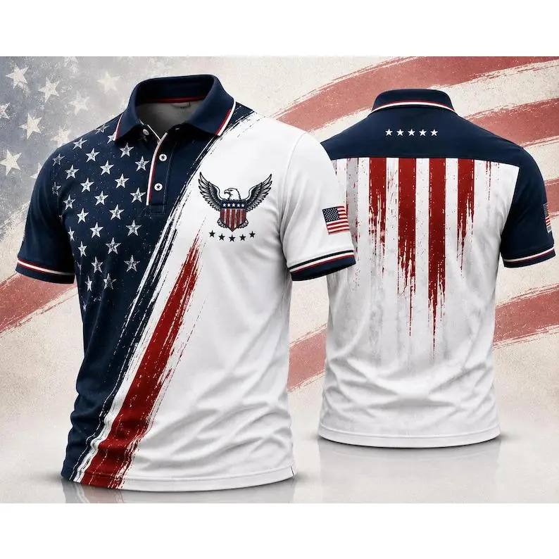 Patriotic Golf Polo Shirt With American Flag Eagle Graphic, Mens Stars & Stripes Short Sleeve Top.Breathable Sport Daily Wear, Great Independence Day Outfit And Present For Golf Enthusiasts.#TikTokMadeMeBuyIt#USAPatrioticWear#GolfShirtMen#FourthOfJul