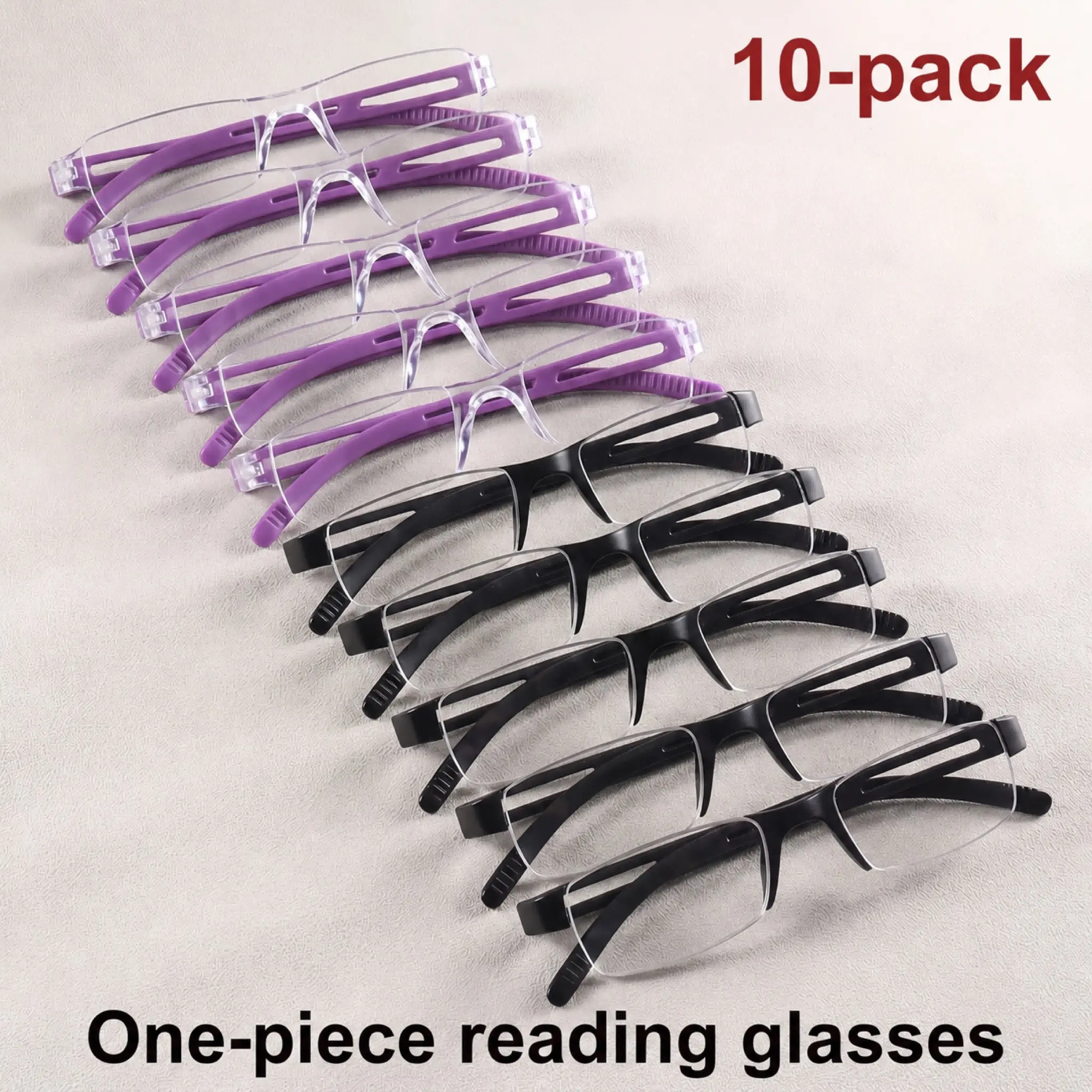 GIGULA 10-Piece Reading Glasses Set, Small Frame Square Unframed Presbyopia Glasses, Ideal for Middle Aged Adults Daily Use