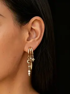 1Pc Trendy Three-Layer Earrings, Delicate Dangle Earrings, Drop Dangle Earrings, Small Ring Ear Jewelry, Bold Long Chain Earrings, Chain Dangles, Fashionable Non-Fading Accessories