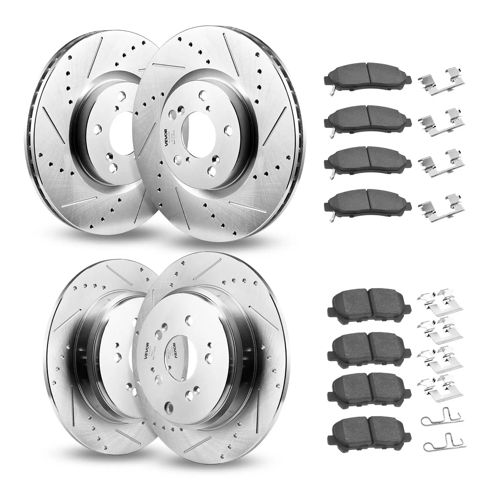 【DealsForYouDays】VEVOR Front and Rear Brake Kit Compatible with 2007-2013 Acura MDX, 2010-2013 Acura ZDX, 2009-2014 Honda Pilot, Drilled and Slotted Brake Rotors Ceramic Brake Pads Replacement Kit, 13 in (Front)