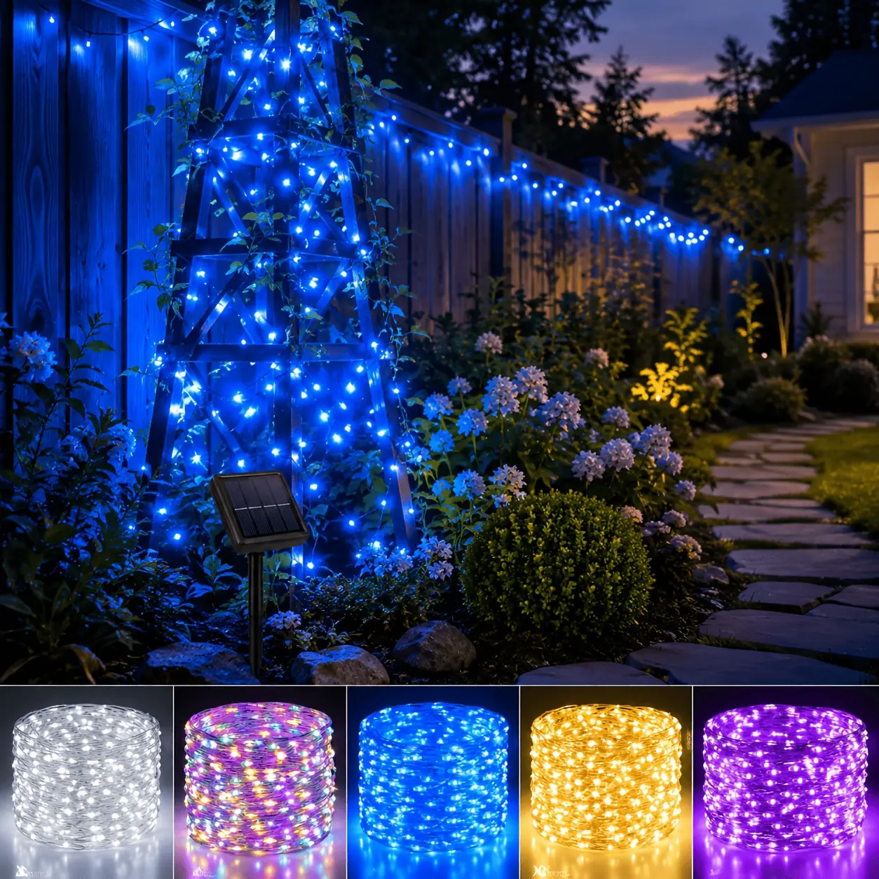 2 Pack Solar Outdoor Copper Wire Fairy String Lights, 400 LED, Safe Touch Low Voltage, IP44 Waterproof, 8 Lighting Modes. Ideal for Trees, Garden, Patio, Fence, Porch, Party, Wedding & Camping Decor