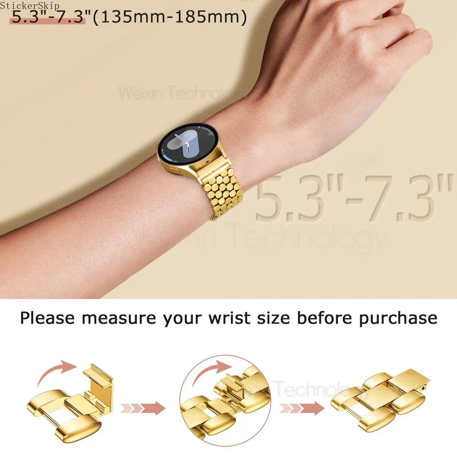 2026 NEW  Luxury metal strap, Smart watch strap, compatible with Samsung Galaxy Watch 7 6 5 4 FE 40mm 44mm/Watch 6 Classic 43mm 47mm/Watch 5 Pro 45mm, 20mm metal gold chain honeycomb luxury chain bracelet strap tool free for men and women