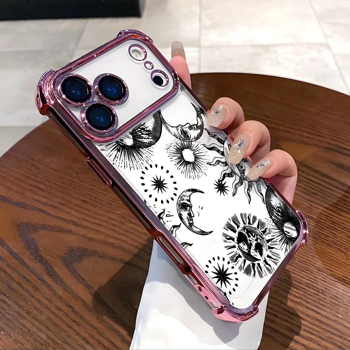 Celestial Whimsy Pattern Phone Case , Electroplated Cover with Airbag Shockproof Soft TPU Cover for iPhone X 11 12 13 14 15 16 17 Pro Max Plus Air