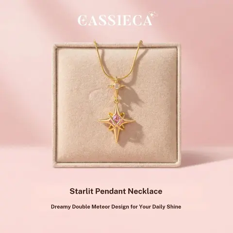 CASSIECA Pointed Star Cross Pendant Stainless Steel Necklace 40cm Long Clavicle Chain, Dainty Non Tarnish Luxury Jewelry with Cubic Zirconia, Retro Style Daily Wear Accessories, Ideal Gifts for Women, Stainless Steel Necklaces Sohochic