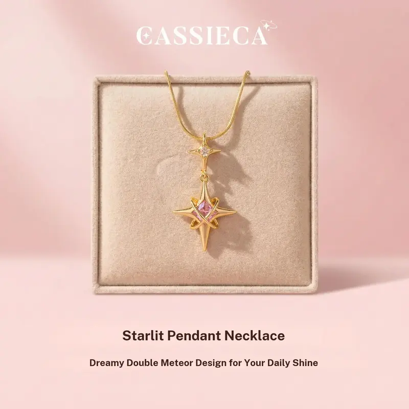 CASSIECA Pointed Star Cross Pendant Stainless Steel Necklace 40cm Long Clavicle Chain, Dainty Non Tarnish Luxury Jewelry with Cubic Zirconia, Retro Style Daily Wear Accessories, Ideal Gifts for Women, Stainless Steel Necklaces Sohochic