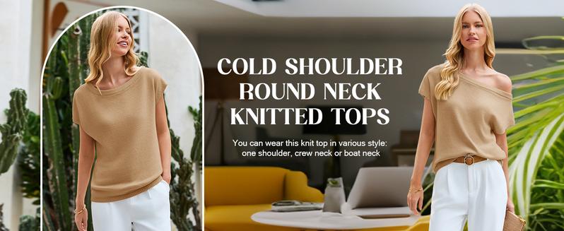 Saodimallsu Women's Off Shoulder Short Sleeve Knit Sweater Top Trendy One Shoulder Knitted Tank Top for Spring & Summer Outfits Soft Lightweight Saodimallsu Women's Off Shoulder Short Sleeve Knit Sweater Top Trendy One Shoulder Knitted Tank Top for Spring & Summer Outfits Soft Lightweight