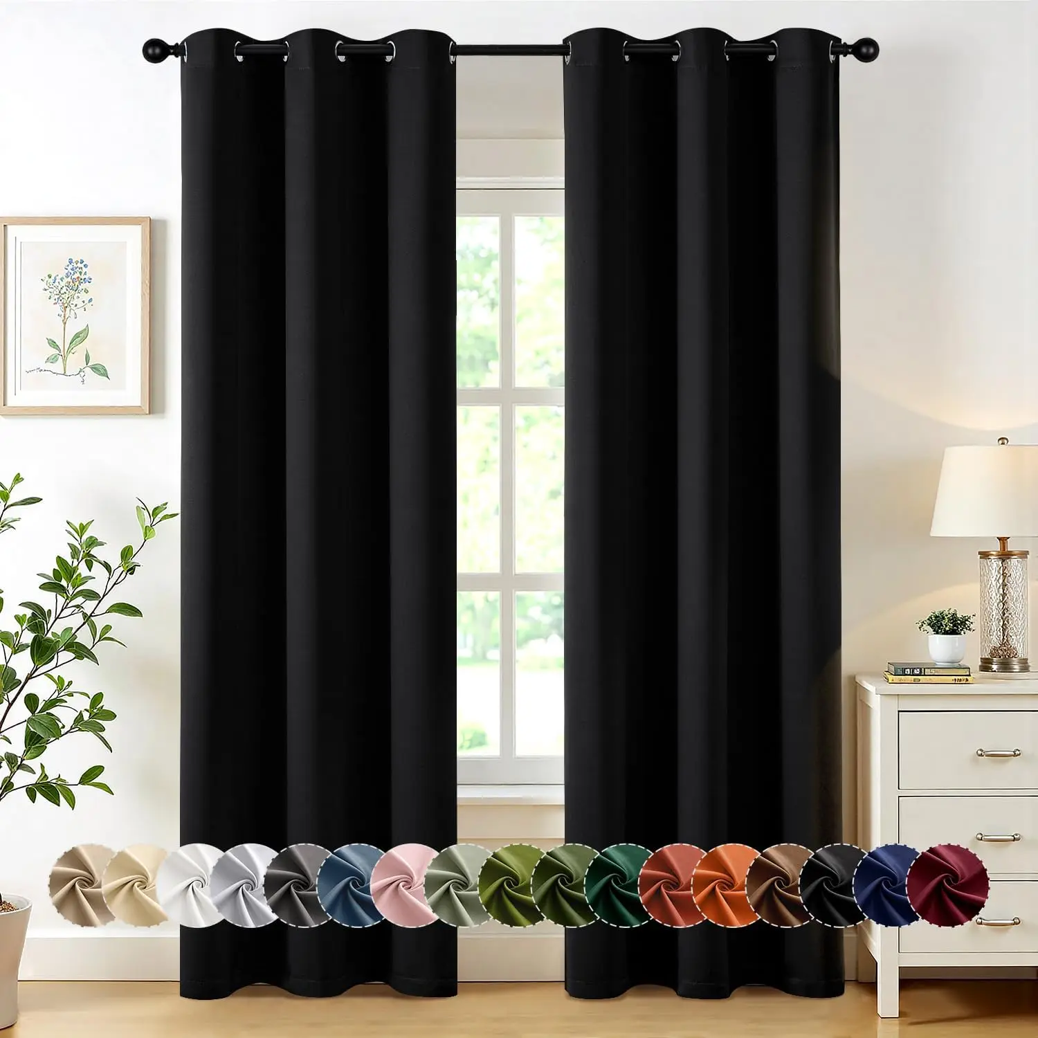 Blackout Curtains for Bedroom Living Room 2 Panels, Thermal Room Darkening Drapes Grommet Noise Reducing Light Blocking Window Treatments 84 Inches Long 40x84 Inch Black