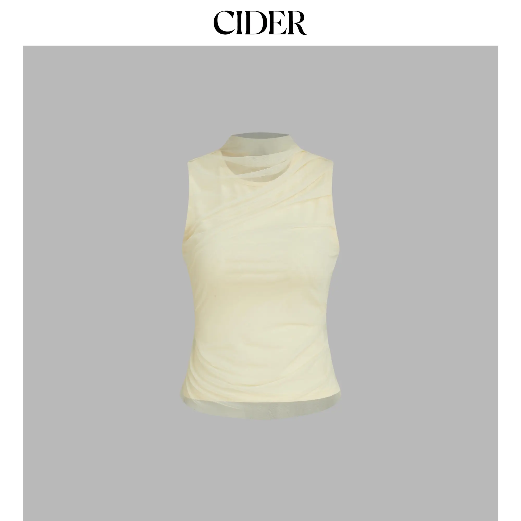 Cider [2 colors, size 2-26] Mesh Patchy Turtle Neck Solid Ruched Crop Top