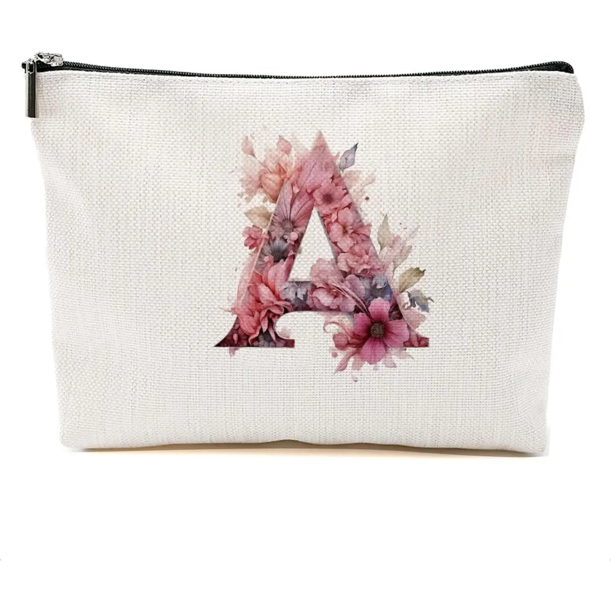 Initial Makeup Bag Personalized Cosmetic Bag Monogrammed Gifts for Women Girls Bride Friend Travel Organizer Zipper Pouch Teacher Gifts Mothers Day Birthday Bridal Shower Gifts, Pink Letter A