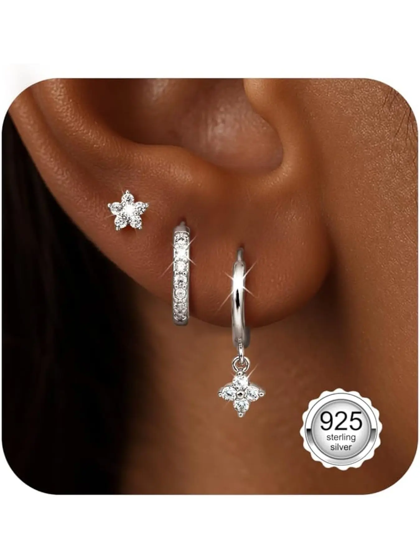 3 Pairs Earrings for Women Stud Hoop Earrings Set Earrings for Women, Hypoallergenic Earring Stack, Huggie Hoop, Studs, Cartilage Earrings for Multiple Piercings