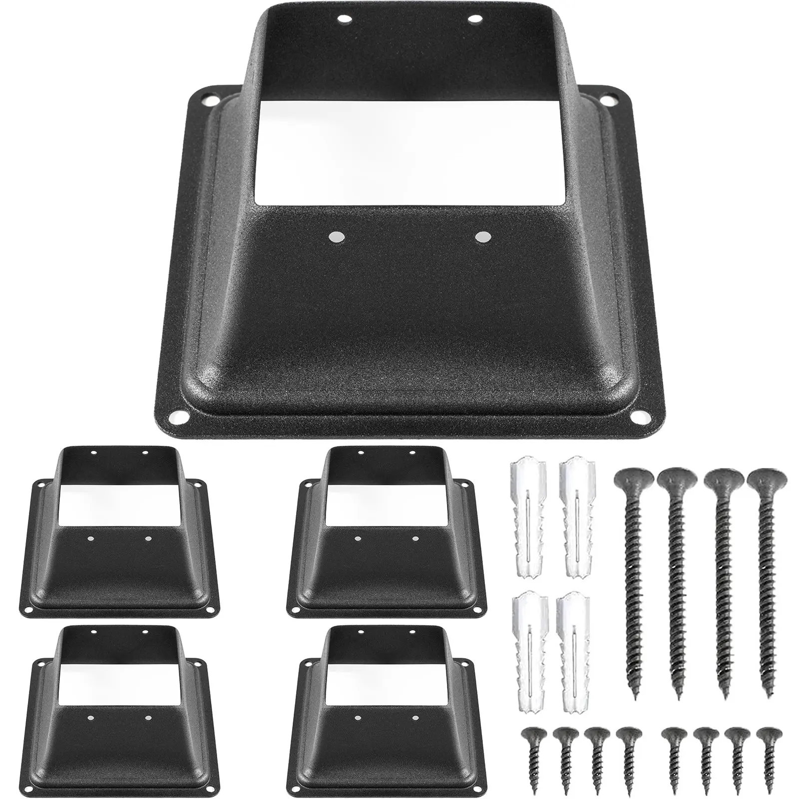VEVOR 5 PCS Square Flange Deck Supports, 4x4 (3.38" x 3.38") Black Powder-Coated Thick Steel Base with Skirt, 2.5LBS, Screws Included for Porch Railings