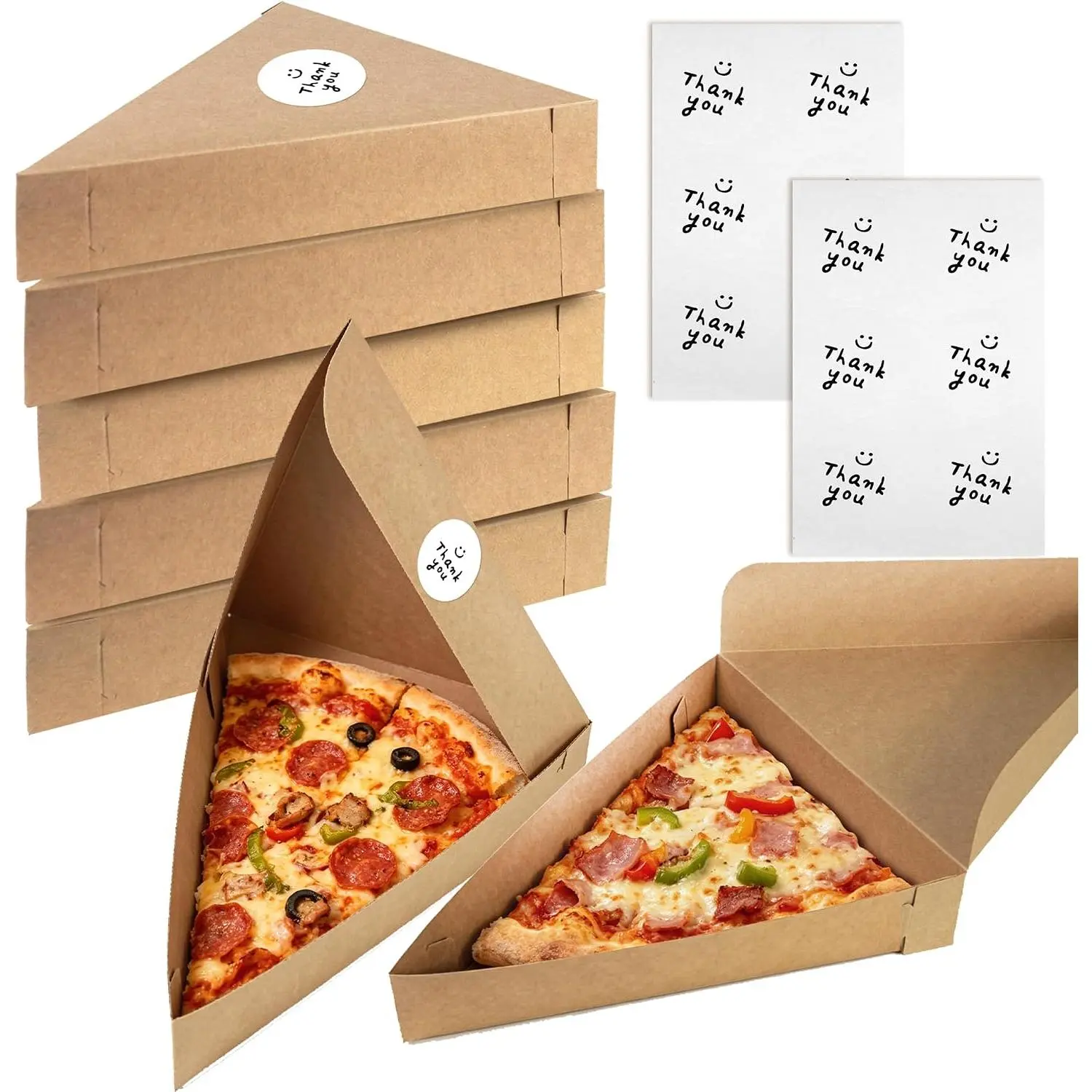 12 count Pizza Slice Boxes 9.65 x 7.28 x 1.77 Inch Disposable Single Slice Triangle Pizza Container Boxes with Thank You Stickers for Party  Storage