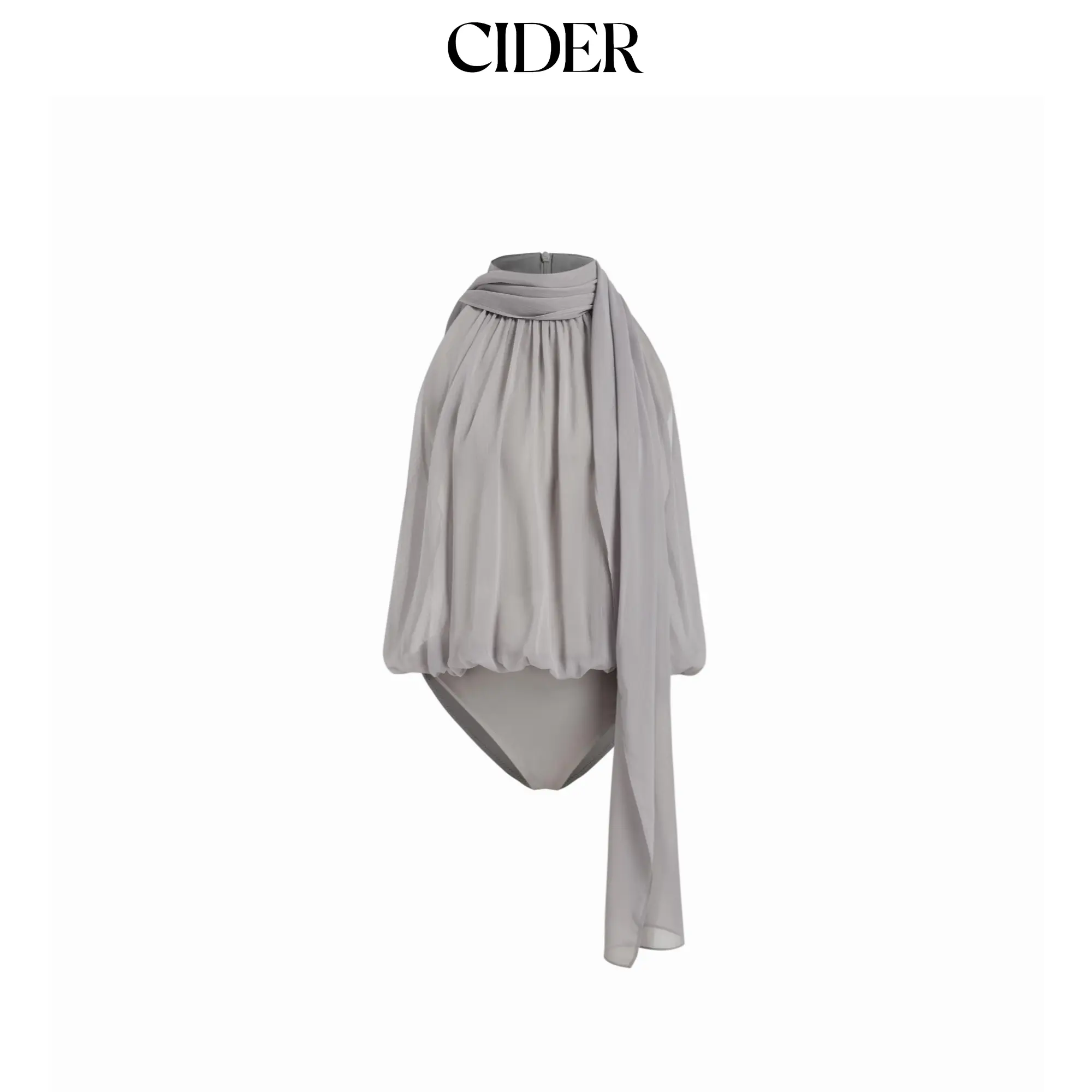 Cider Chiffon Asymmetrical Neck Scarf Detail Sleeveless Bodysuit SummerFinds