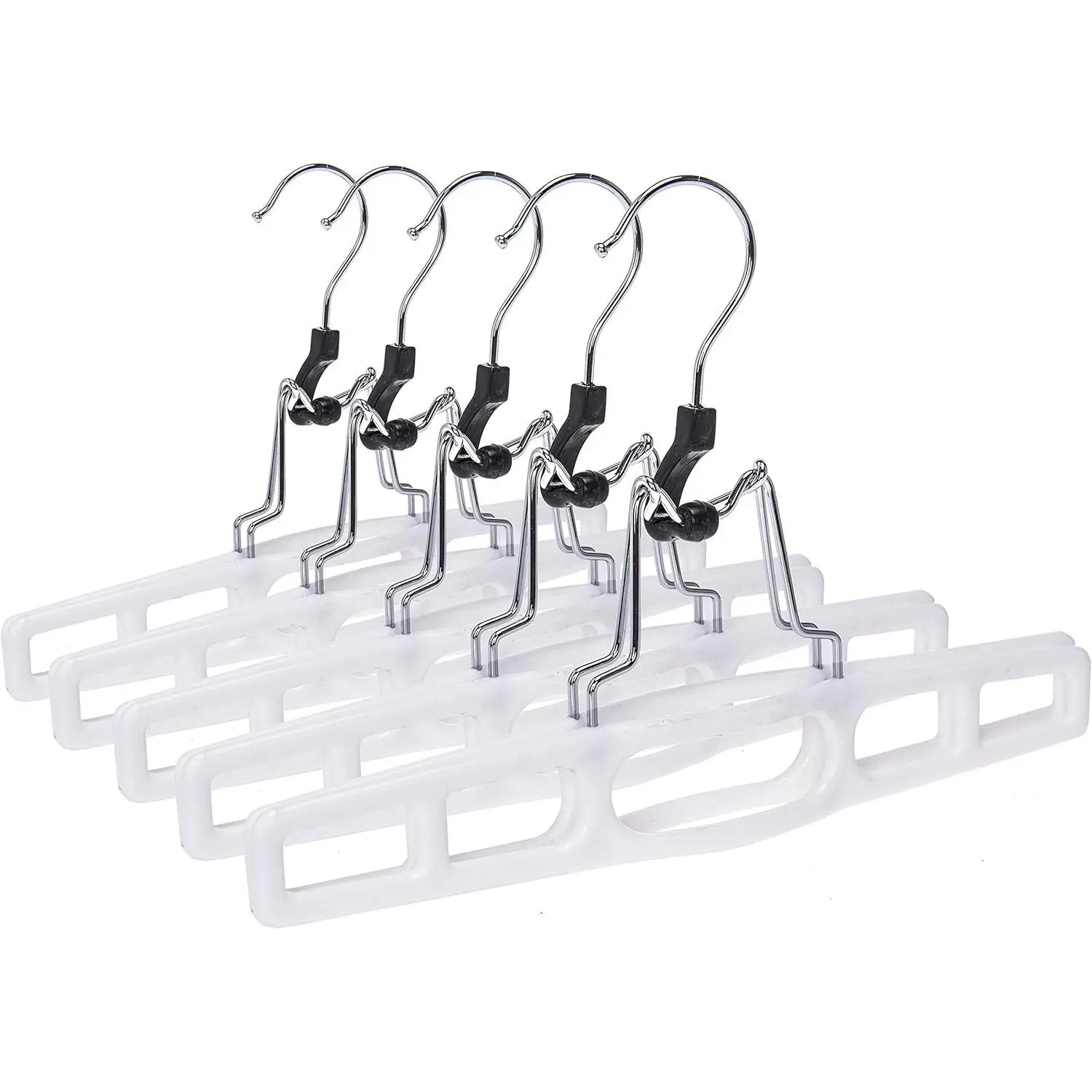 Quality Hangers 10 Pack Premium Skirt Hangers - Thin Space Saving Pant Hangers Set with Clamp, Shorts Hangers with Heavy Duty Locking Clasp, Multipurpose Jean Hangers Set - White