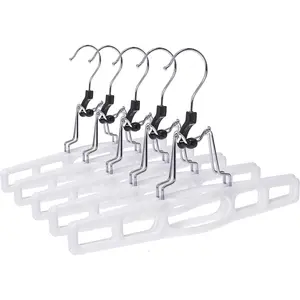 Quality Hangers 10 Pack Premium Skirt Hangers - Thin Space Saving Pant Hangers Set with Clamp, Shorts Hangers with Heavy Duty Locking Clasp, Multipurpose Jean Hangers Set - White