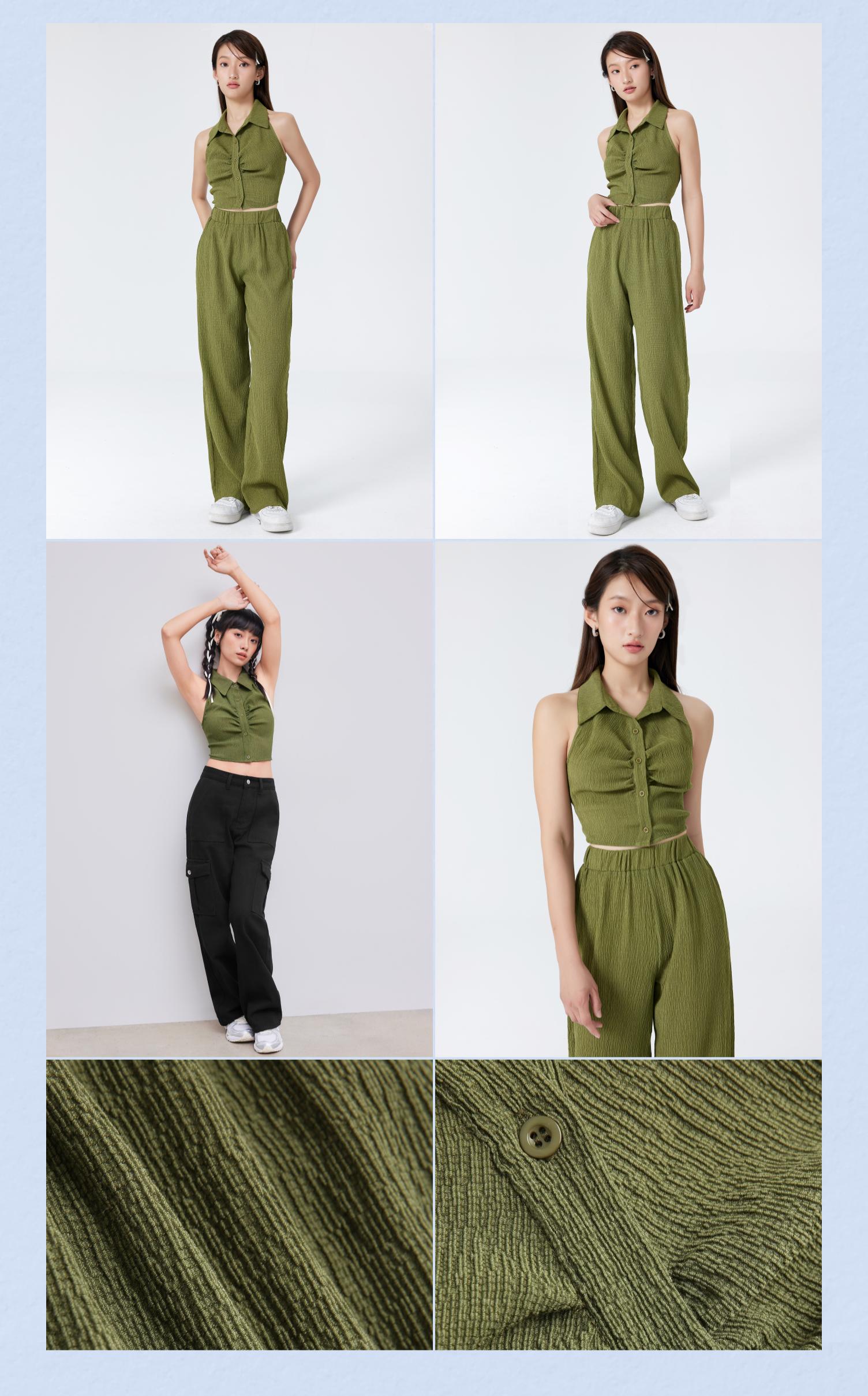 Cider [4 colors, size 2-10] Solid Texture Collar Crop Top