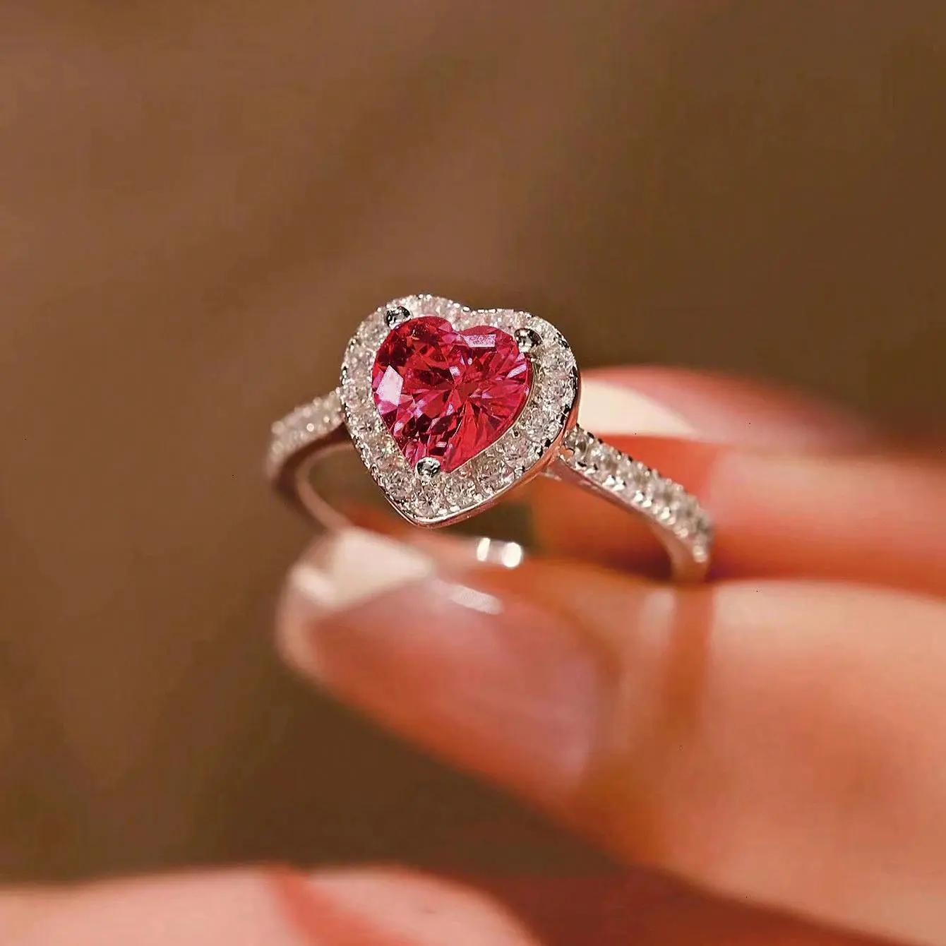 Ladies' Heart-shaped Cut Synthetic Zirconium Ring-shaped Engagement Ring, A Promise Ring, in Various Colors  Rings