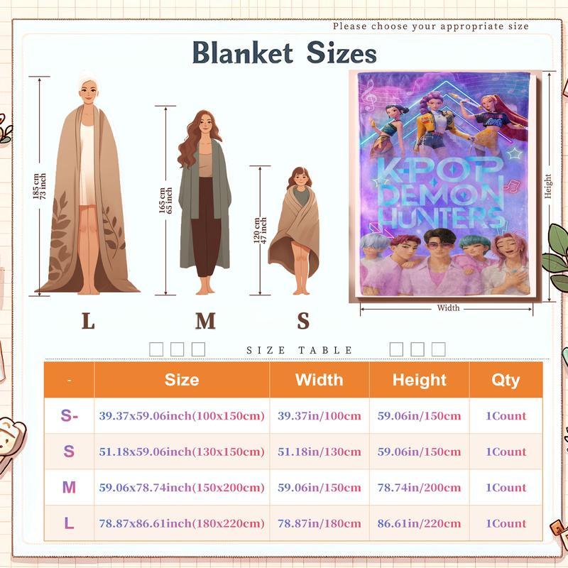 K-Pop Demon Hunters Blanket, Soft Warm Trendy Throw for Fans, Perfect Gift for K-Pop Lovers, Decorative Home Accessory