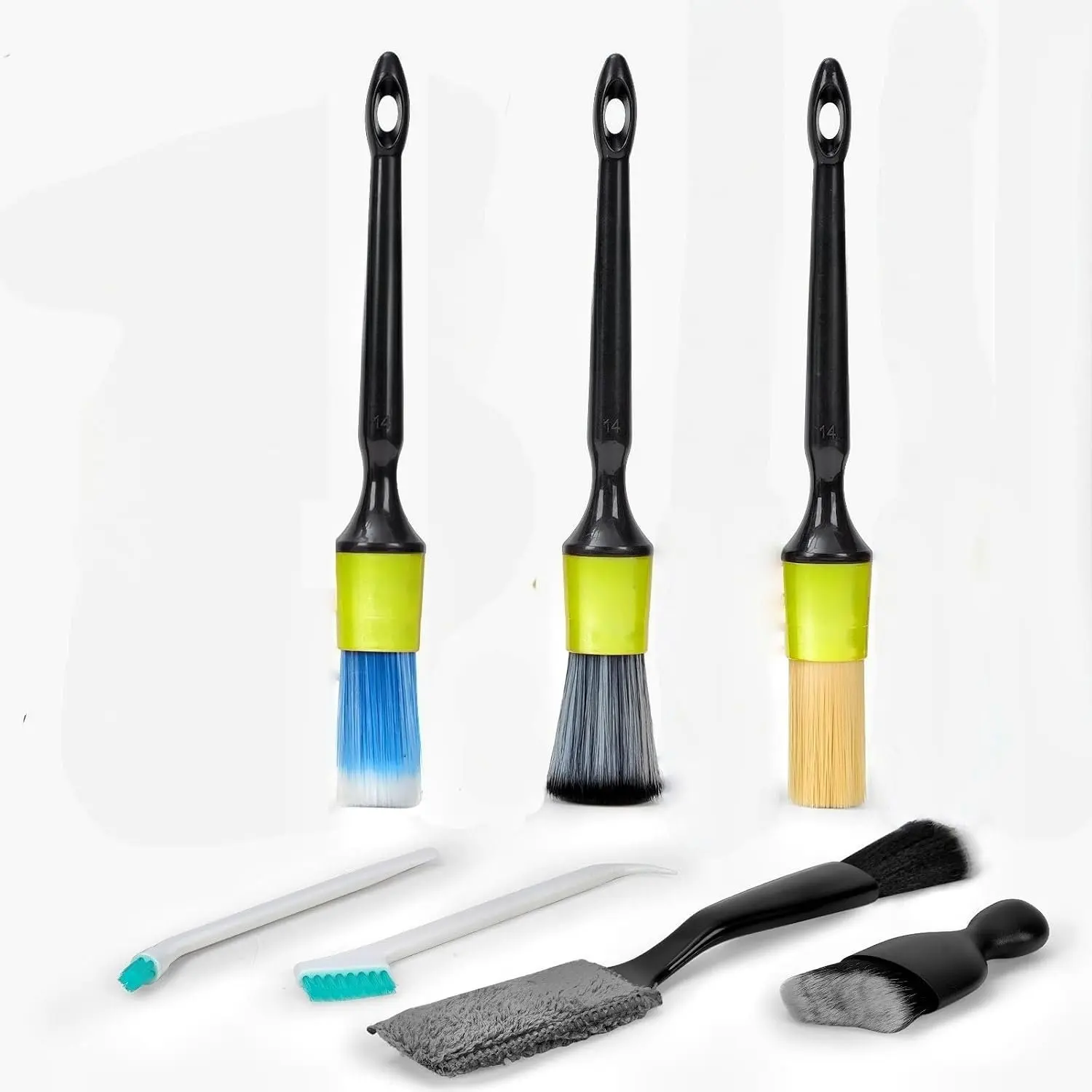 7 count  Detailing Brush Set,Boars Hair Detail Brush kit(Green) | Ultra Soft No Scratch, Dust Brush, Detailing Brushes Kit,Detail Brushes  Detailing for Interior Exterior