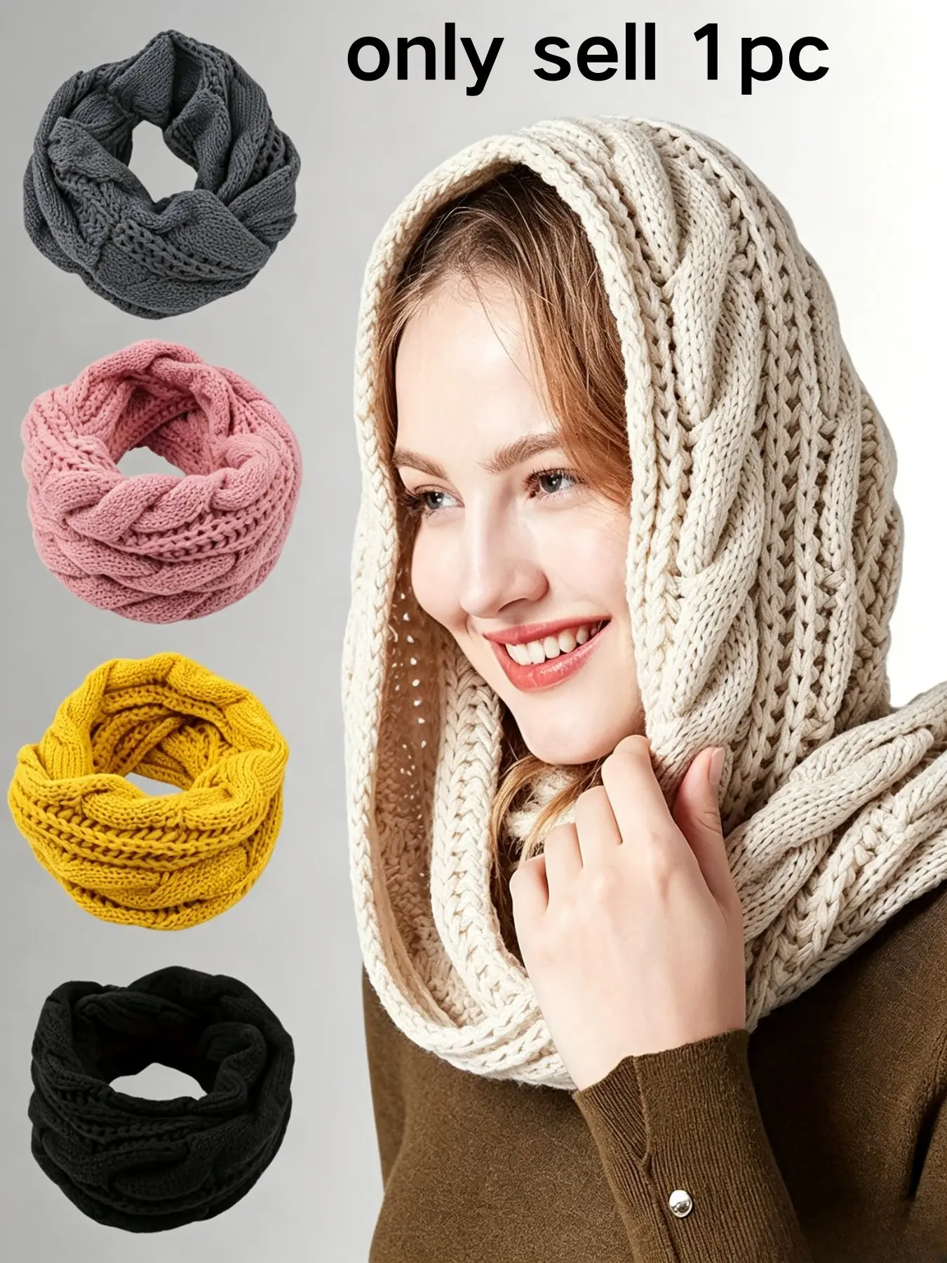 Elegant Women's Knit Scarf, Thick Warm Design, Elastic Solid Color, Outdoor Fashion Accessory, Hand Wash/dry Clean, Winter Essential, Christmas Gift