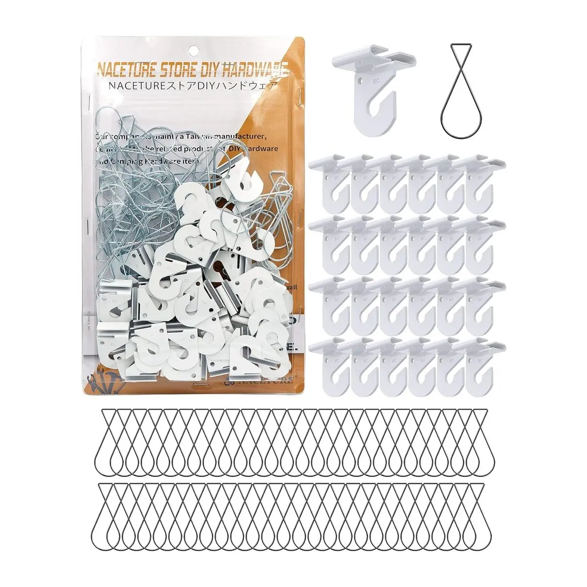 75 Pcs Drop Ceiling Hooks Set, 25 Heavy Duty + 50 Clip-on Tile Hangers, No-drill, Hold 15 Lbs, for Hanging Lights, Decorations, Plants in Home, Office, Classroom