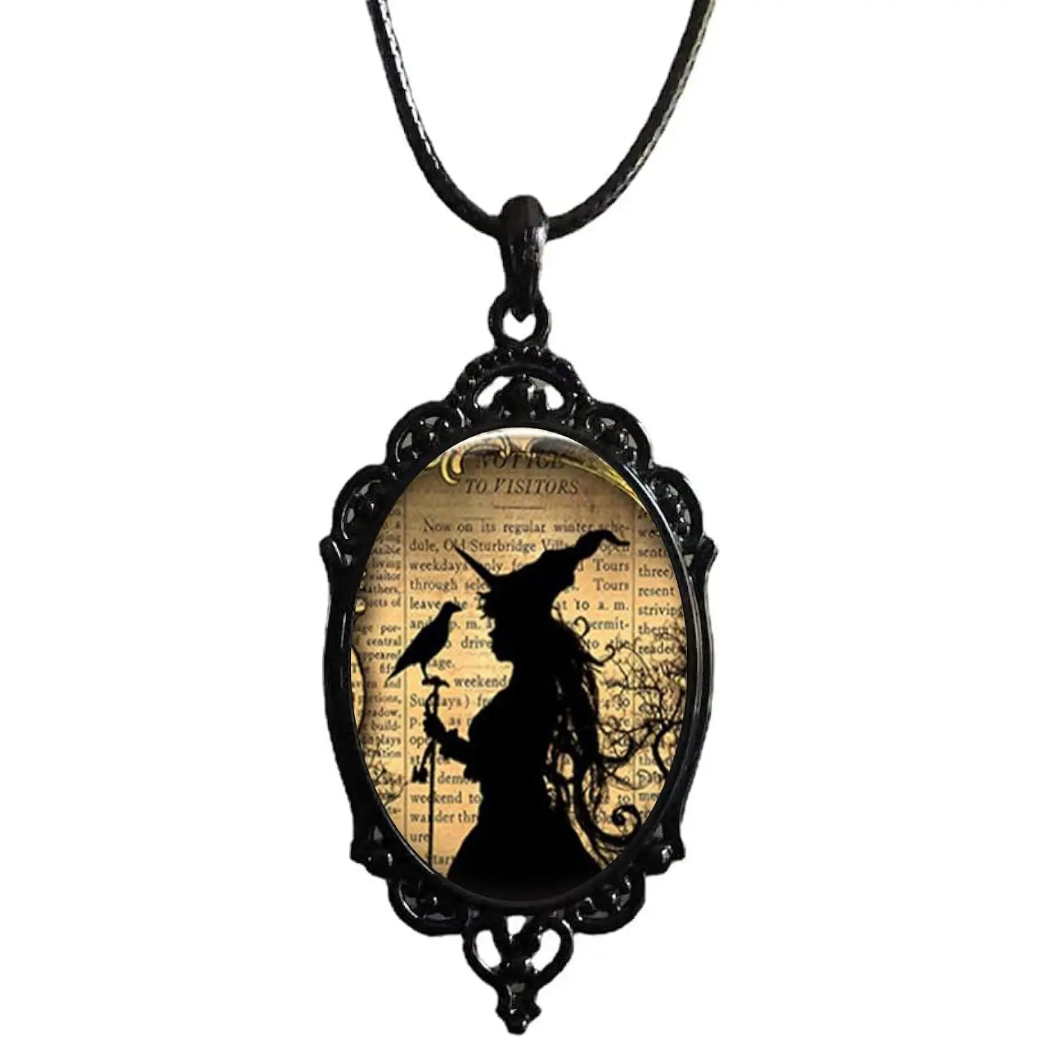and Raven Cameo Necklace -  Gothic Crow Glass Pendent Choker - Mystic    Accessories
