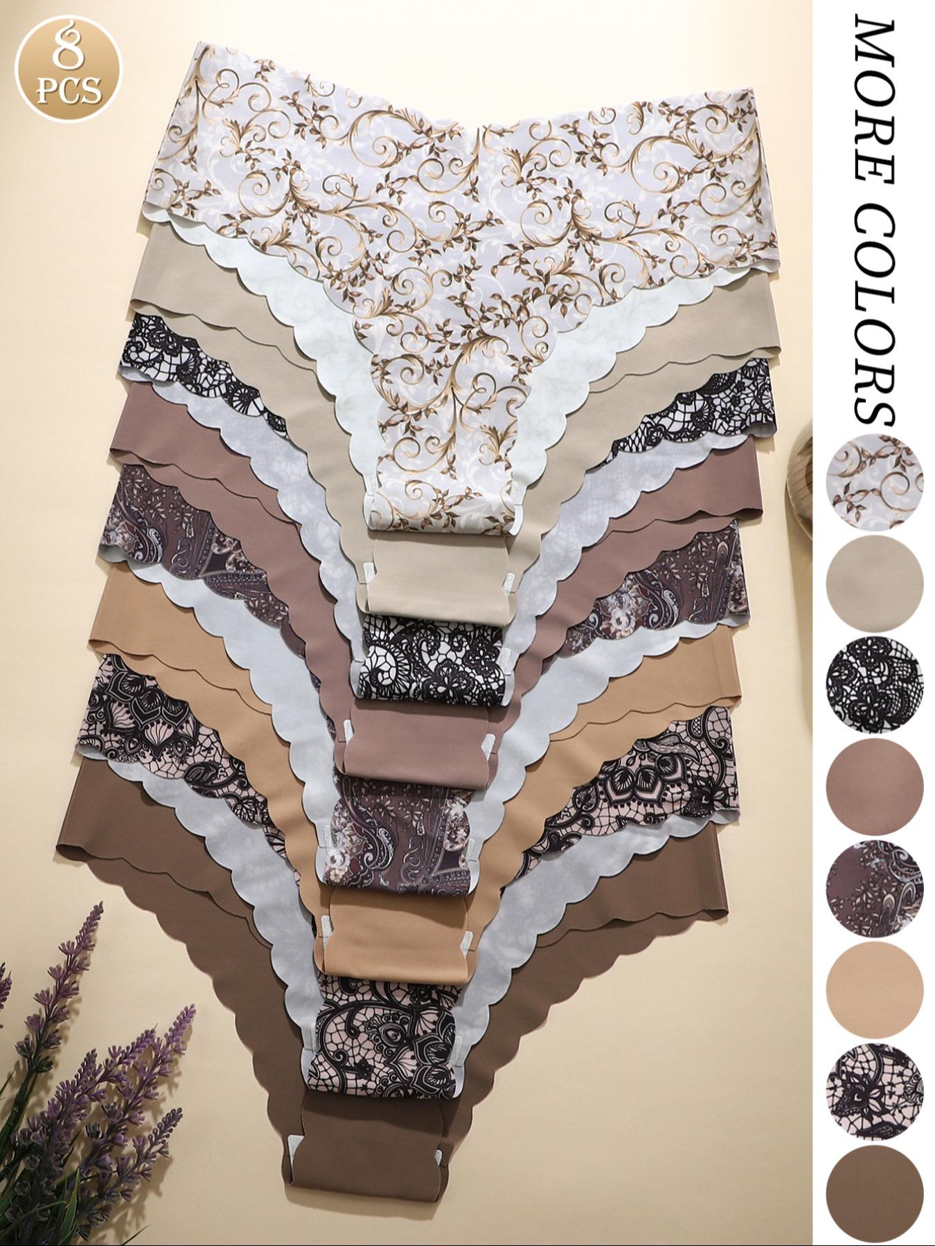 Women's Seamless Triangle Panties Set, Soft Thin Fitted Design, Fashionable Wave Edge, Casual Plain Pattern, All Seasons Wear