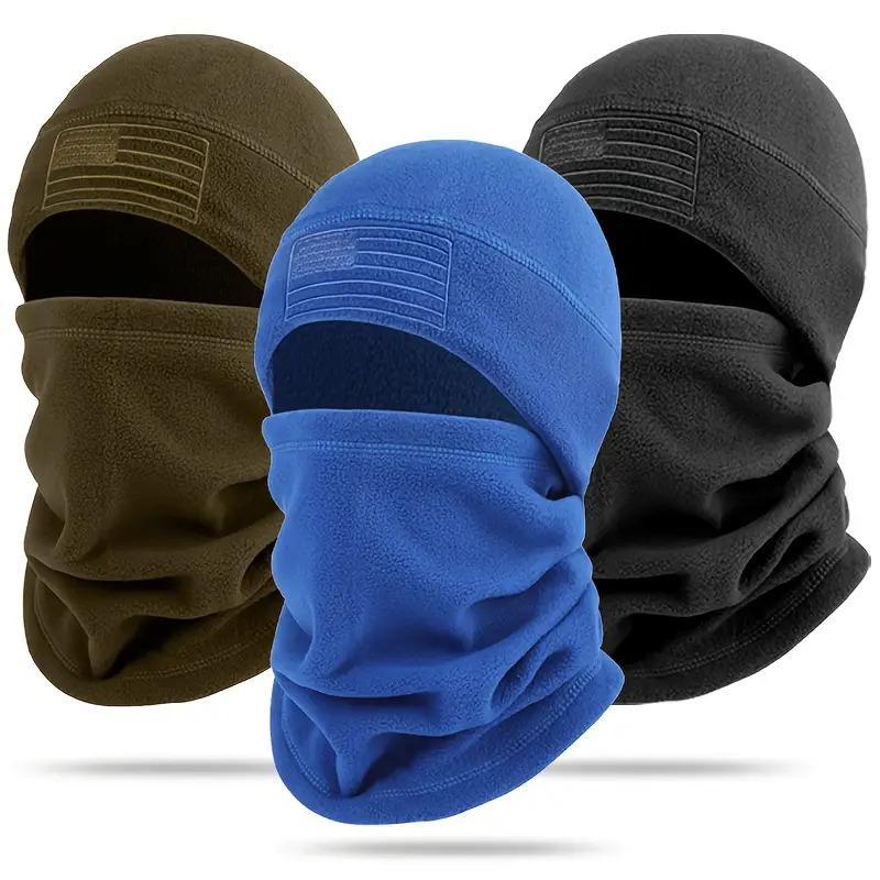 Men's Winter Windproof Balaclava & Beanie Set - Full Face Mask & Knit Hat with Flag Patch-like Strips, Multi-Color Options (Brown/Black/Blue/Dark Grey) for Skiing, Snowboarding, Cycling - Cold Weather Outdoor Gear, Thermal Wear For Men, Neck Warmer