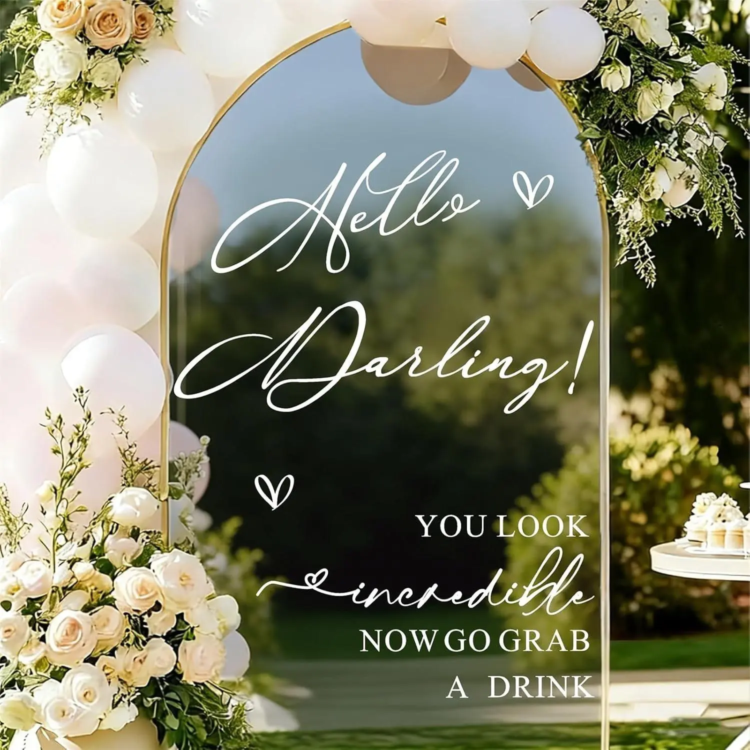 White Waterproof Vinyl Decal - Removable Peel-and-Stick Letter Stickers for Mirror Surface, Wall, Wedding Party Decoration, Water Proof, Romantic Script