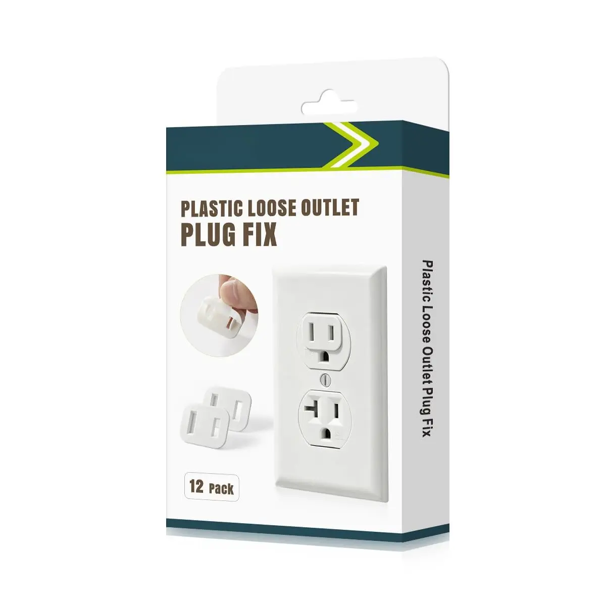 Plastic Snug Socket Fixer - Adhesive-Backed, V-2 Certified Flame Retardant, 12-Box Pack Loose Outlet Stabilizer for Home Users, Standard Plug Electrical Sockets, Secure Hold Fit